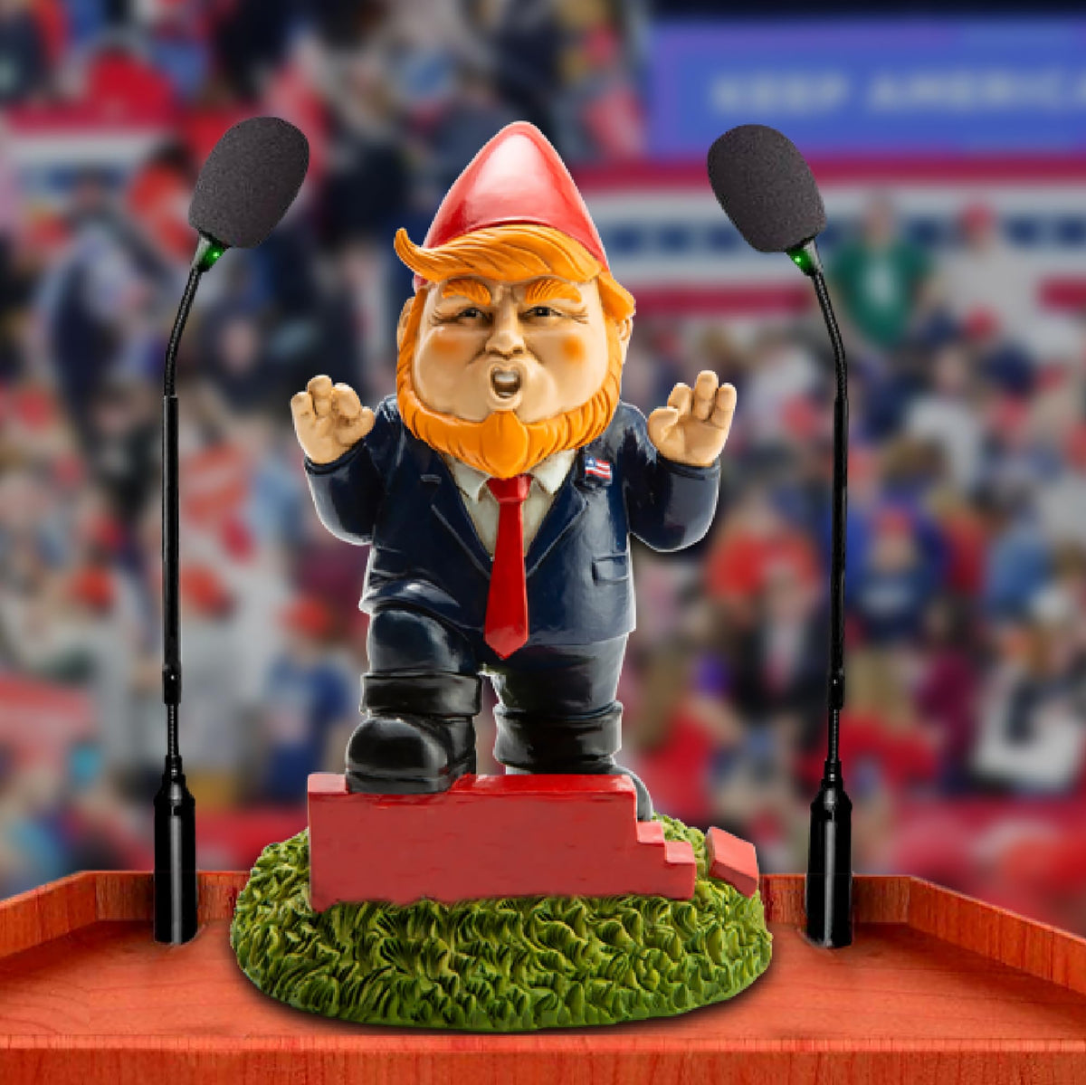 BigMouth Inc presidential wall-building gnome stands as a bold centerpiece for any garden