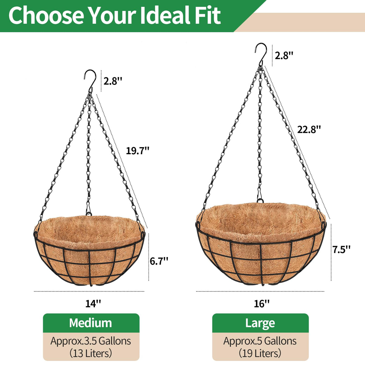 BIGNEWWANG metal hanging basket with strong tri-point chain and hook