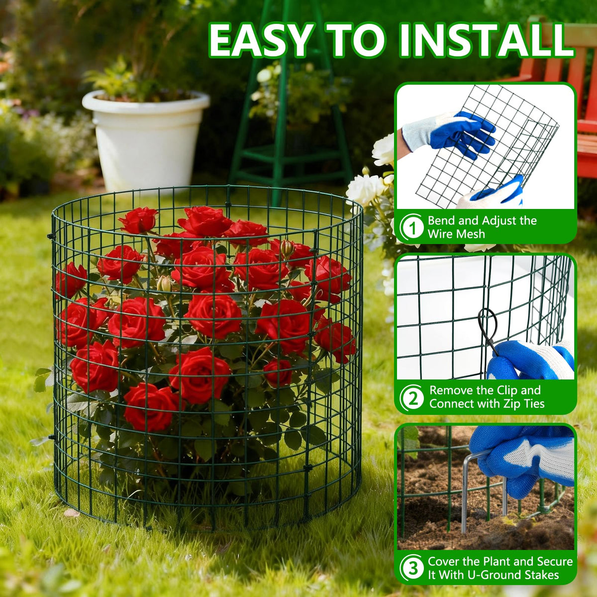 Bigwish durable steel-wire cages resist bending and weather for outdoor garden use.