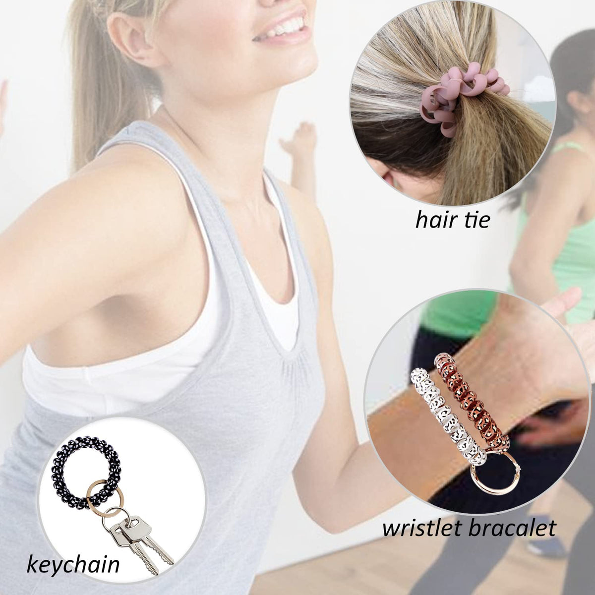 BIHRTC colorful coil wristband securing ID badges during workouts