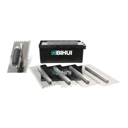 Bihui 8-piece tile trowel set with storage box for organized on-site use.