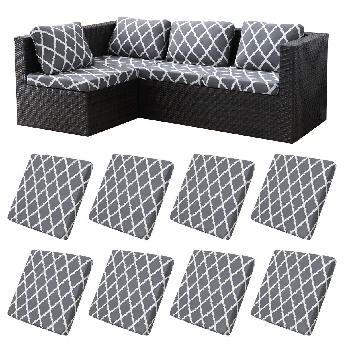 BIETYONE 8Pcs stretch cushion cover gray fits cushions for a refreshed outdoor look.