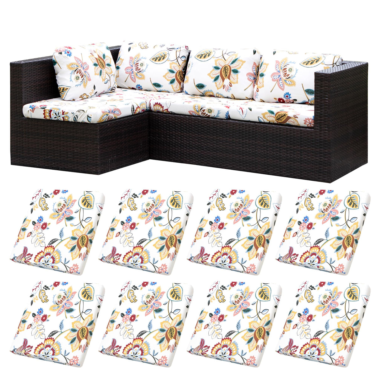 BIETYONE 8Pcs cushion covers package content showing eight flexible outdoor covers for quick refresh.