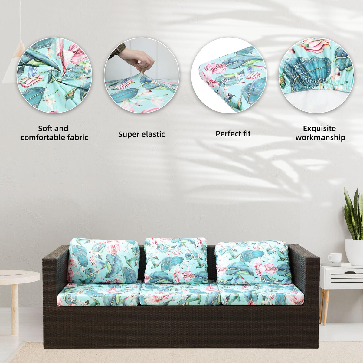 BIETYONE outdoor patio cushion covers on a sofa demonstrating weather-ready styling
