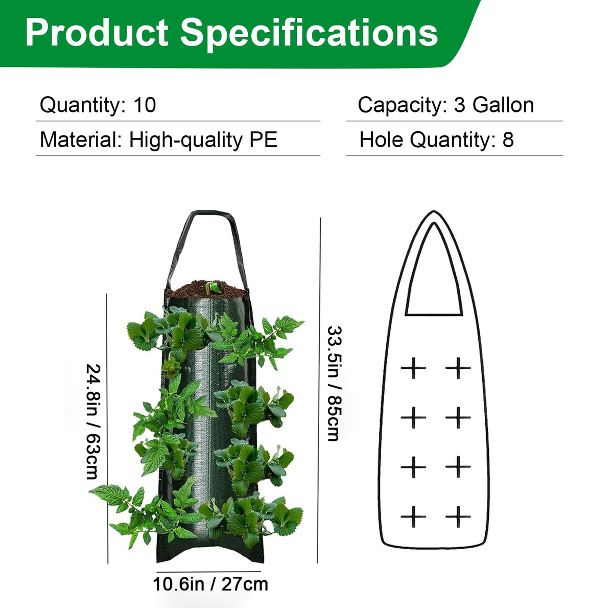 BIJOKETTEN hanging strawberry planter close-up with planting pockets and sturdy PE