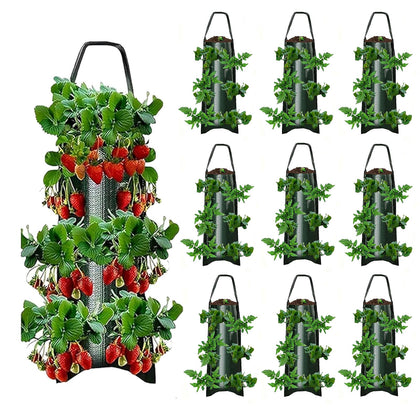 BIJOKETTEN upside-down strawberry grow bags on a balcony for space-saving harvest
