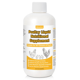 BiKontrun liquid poultry supplement bottle promotes energy support for chickens.