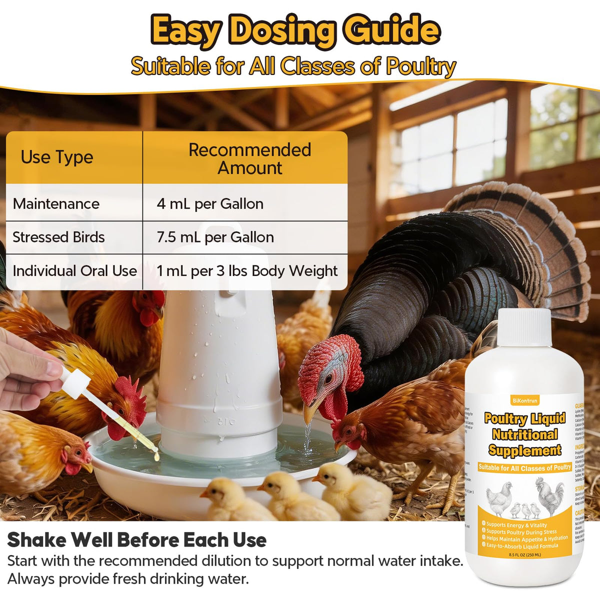 BiKontrun bottle aids energy during molting and higher energy needs.
