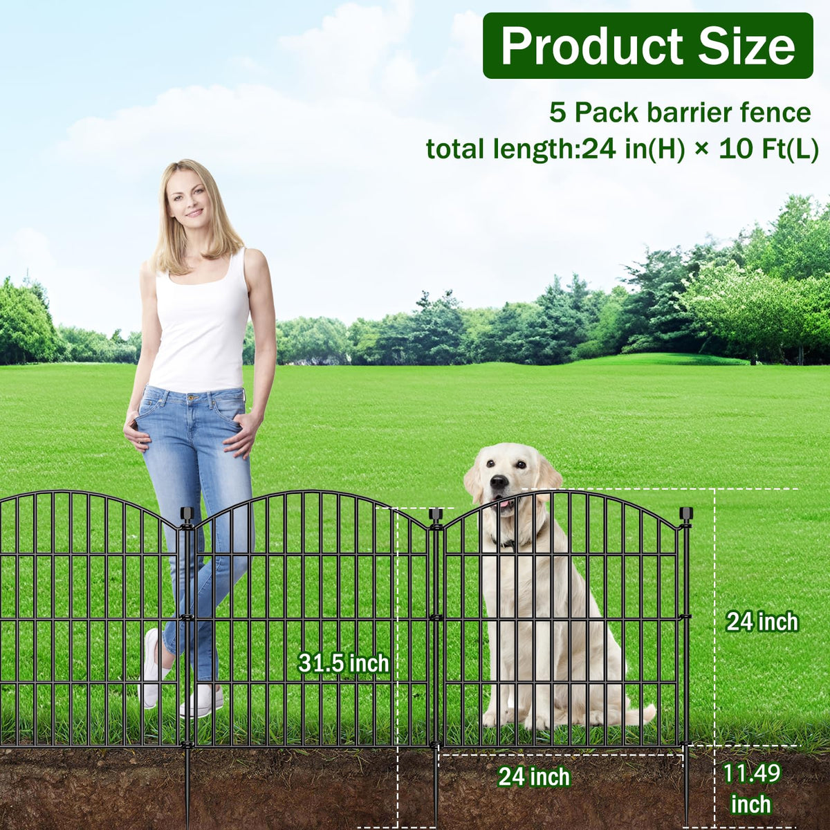 Bilibompa Rustproof metal yard fence with ground stakes anchors securely.