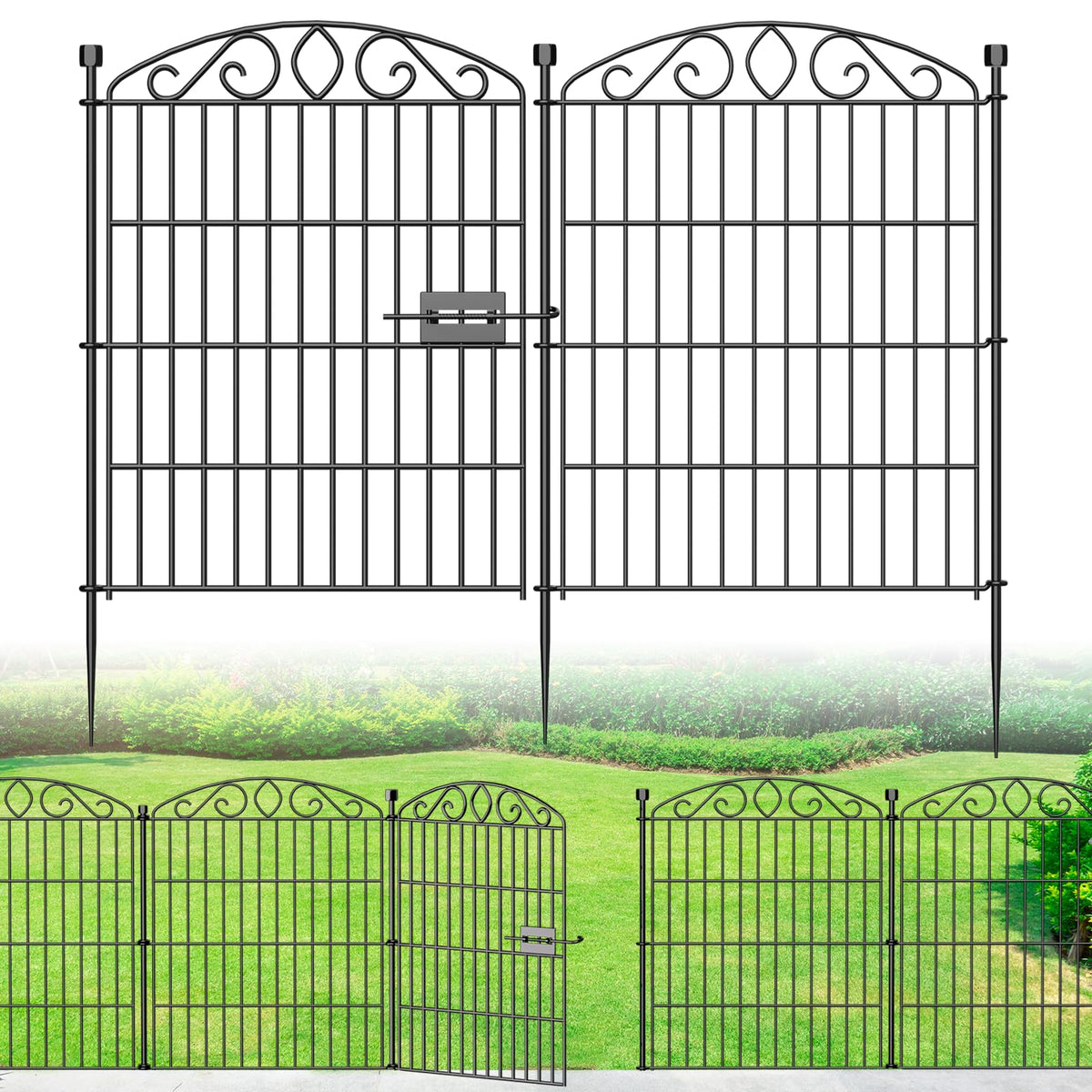 Bilibompa no-dig decorative fence with gate protects yard and garden from small animals