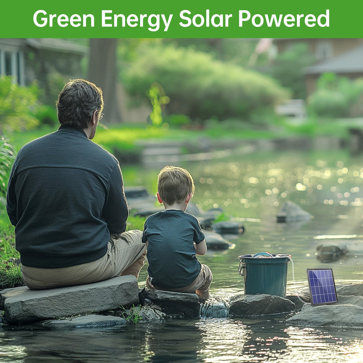 Biling solar pond aerator with battery backup under cloudy skies.