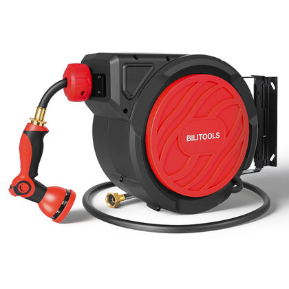 BILITOOLS retractable hose reel mounted on wall for easy watering