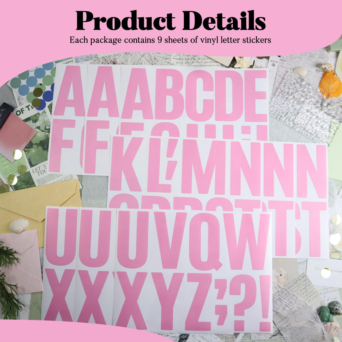 BINLINHONGO 102 large pink vinyl letters for doors and boxes, durable outdoor use