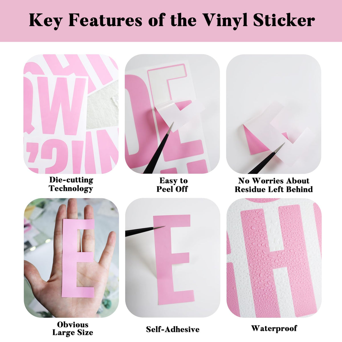 BINLINHONGO 102 large pink vinyl stickers, removable without residue on walls