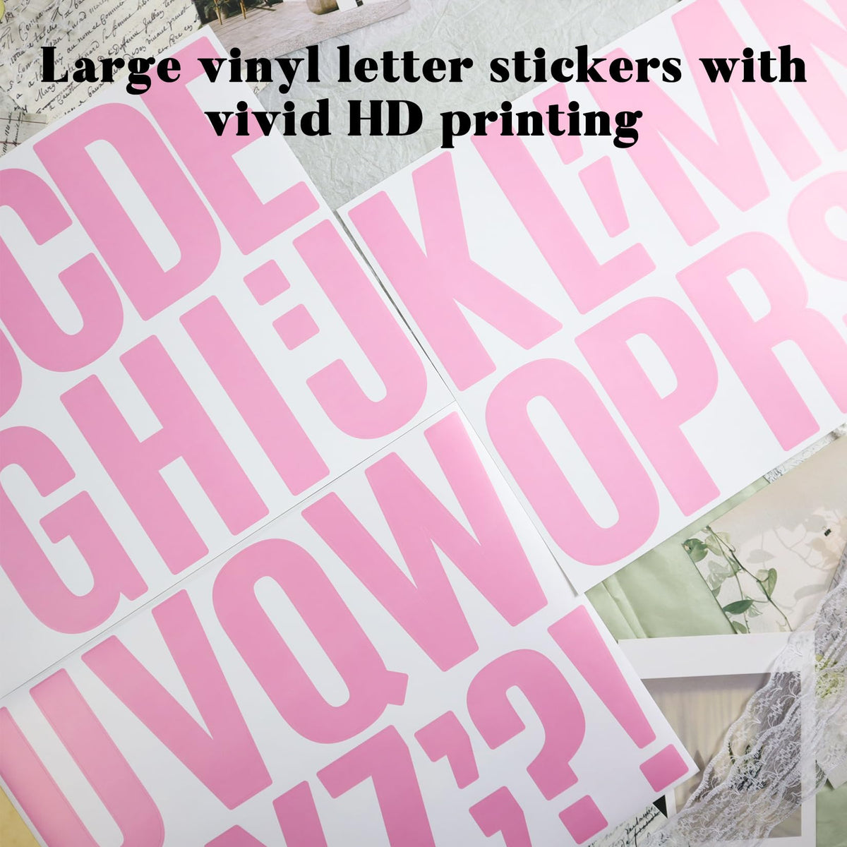 BINLINHONGO 102 large pink vinyl letters, three full alphabets across nine sheets