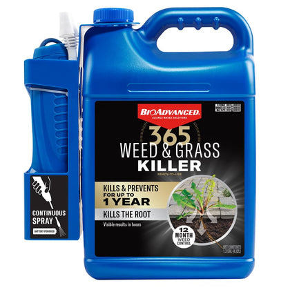 BioAdvanced 365 Weed Killer bottle close-up showing quick results
