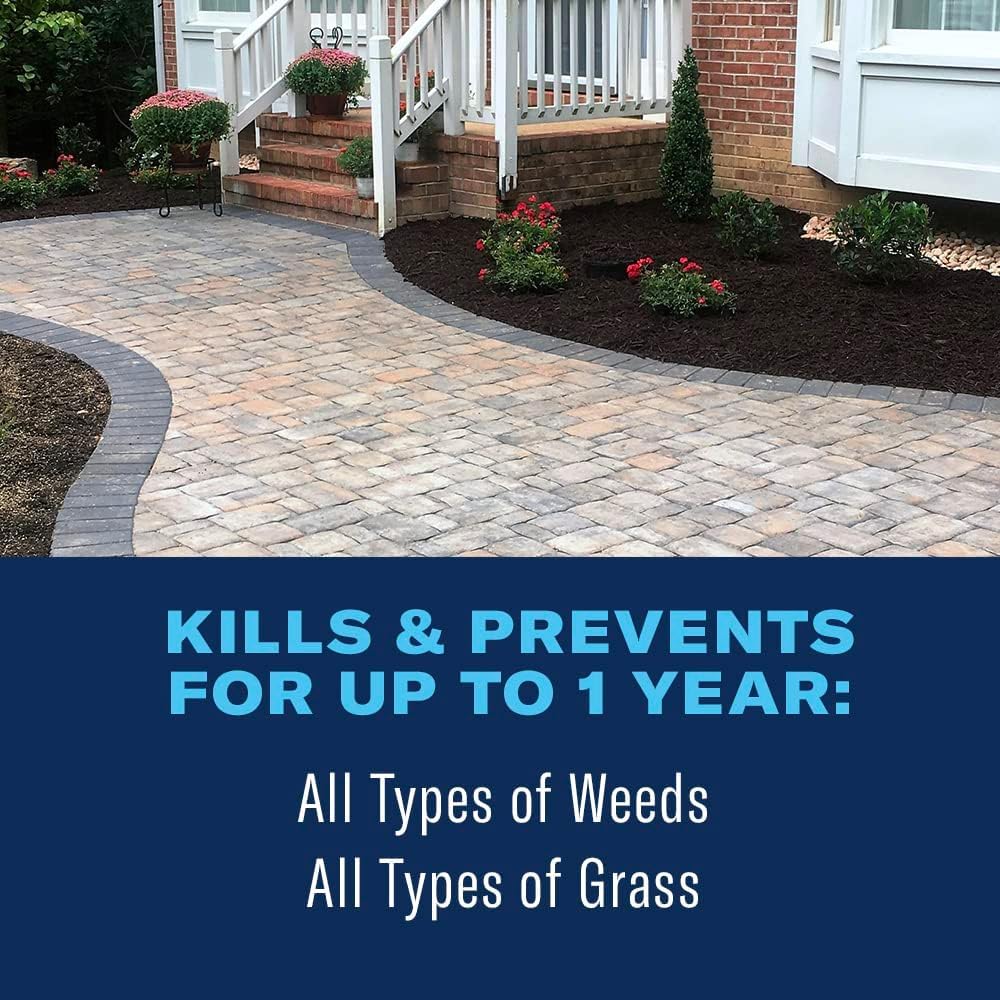 BioAdvanced 365 Weed Killer being applied along a patio edge for control