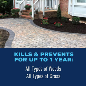 BioAdvanced 365 Weed Killer being applied along a patio edge for control