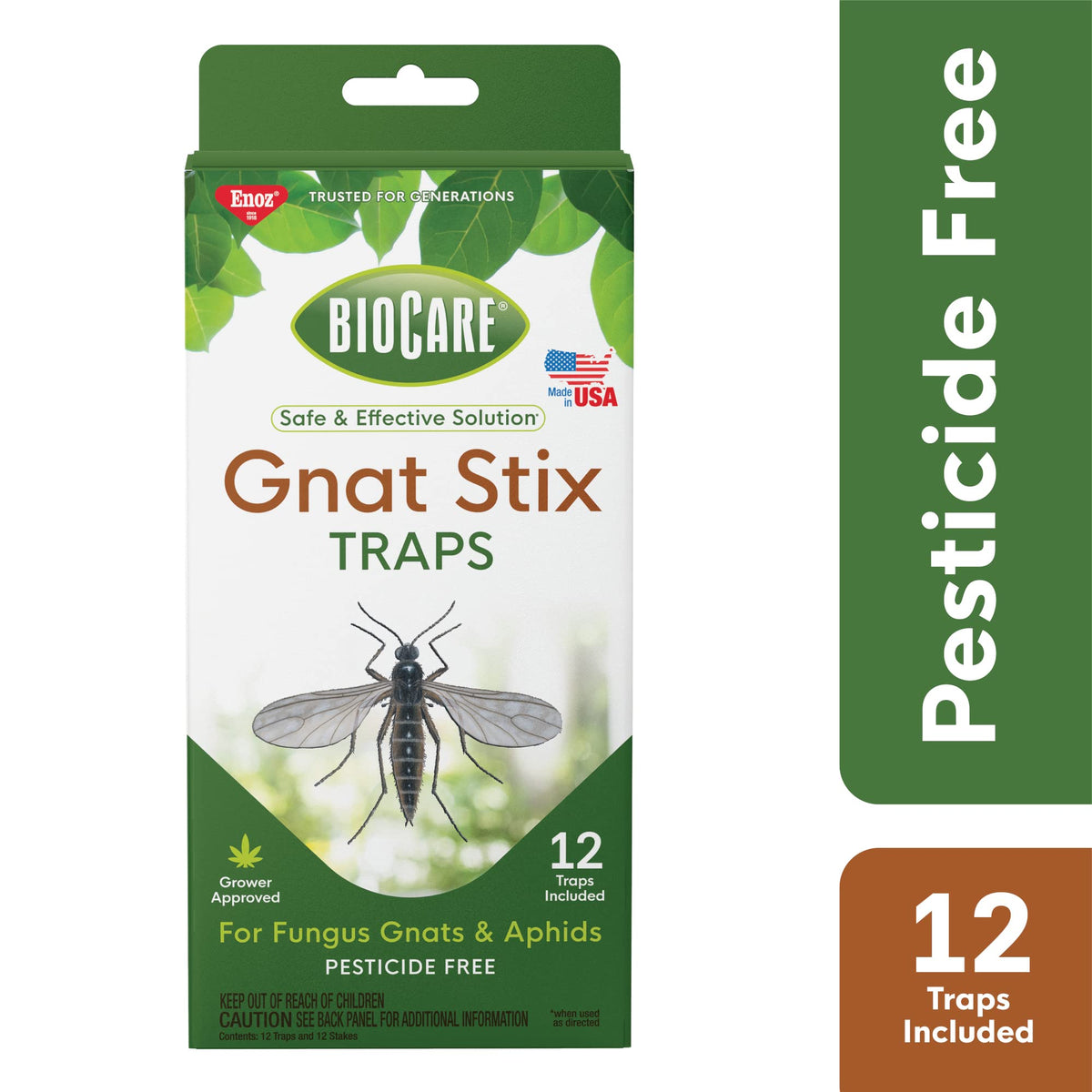 BioCare Gnat Stix yellow sticky strip attracts gnats and aphids.