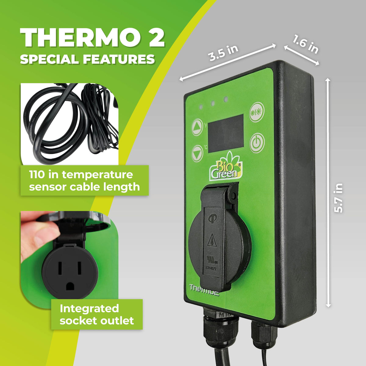 BioGreen Thermo2 control panel closeup illustrating simple settings for seasonal climate