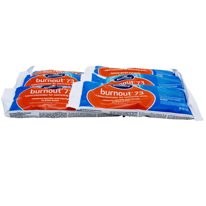 BioGuard Burnout 73 six-pack pool shock restores sparkle and clarity.
