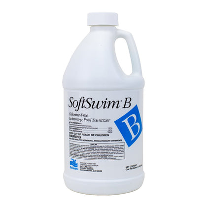 BioGuard SoftSwim B bottle pouring for easy pool sanitation and gentle care