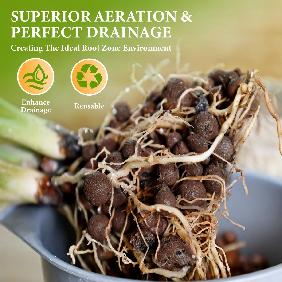 BIOMAND LECA splash-free top dressing reduces soil splashes.