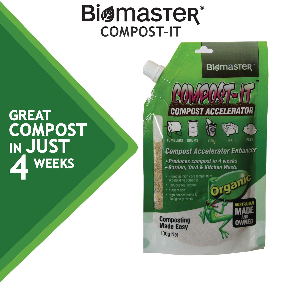 Biomaster Compost-It ingredients: more than 60 active ingredients for efficient breakdown.