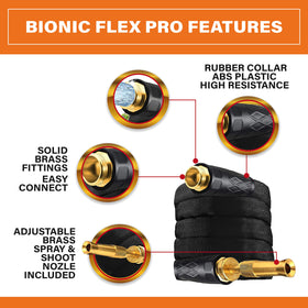 Bionic Flex Pro brass fittings close-up demonstrate crush-resistant durability.