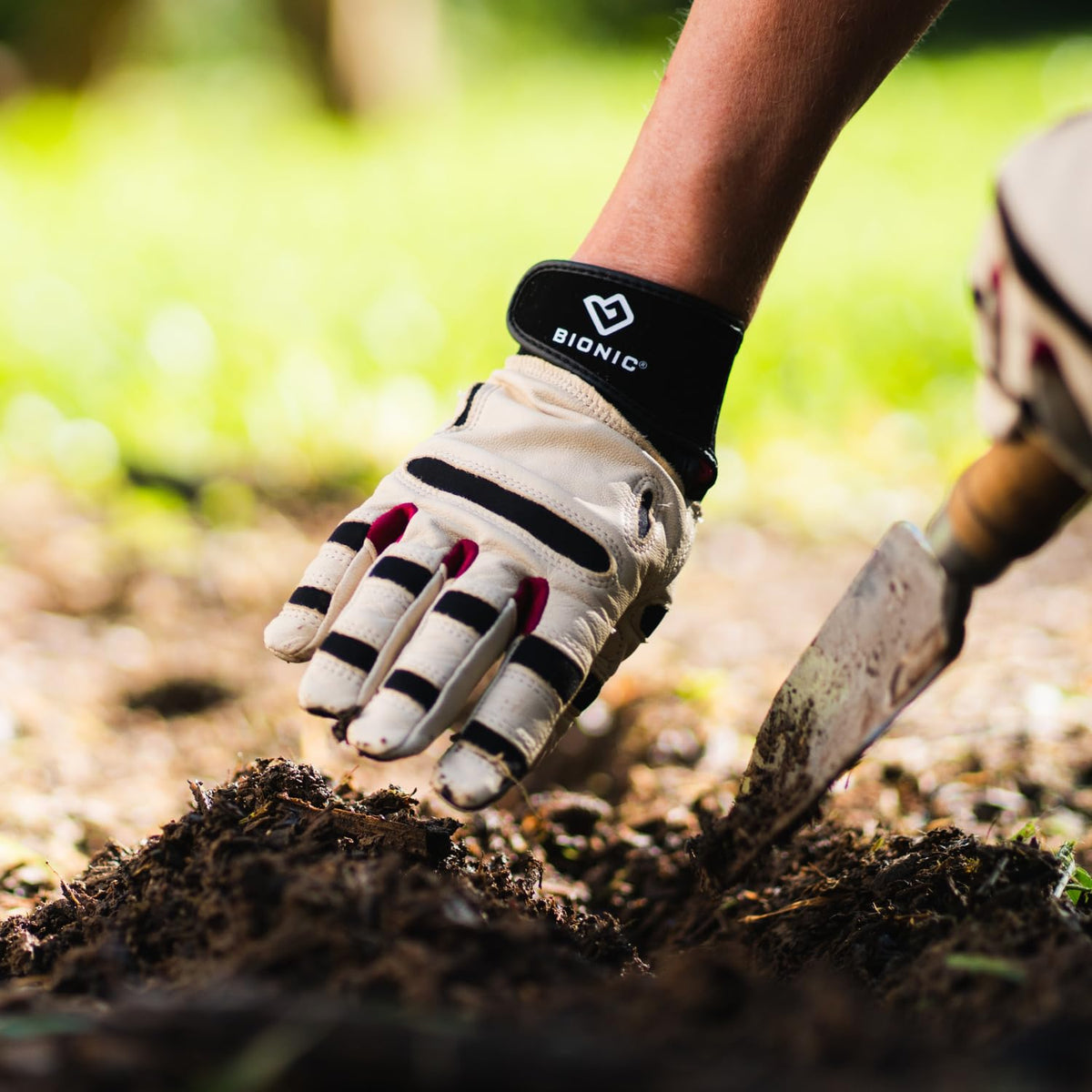 Bionic Women's ReliefGrip washable leather gloves ready for yard work