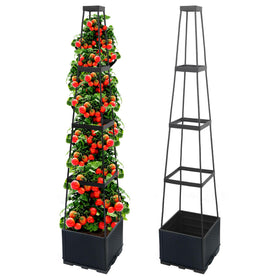 Biotolot 2-pack raised tomato planter with trellis for neat vertical patio gardening.