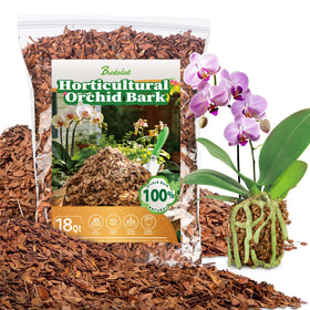 Biotolot orchid bark 18qt bag showing airy texture for root air exchange.