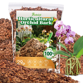 Biotolot Orchid Bark 29qt packaging ready for orchid potting and garden use.