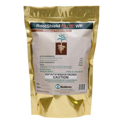 BioWorks RootShield Plus WP bottle helps stronger roots and soil disease protection for crops.