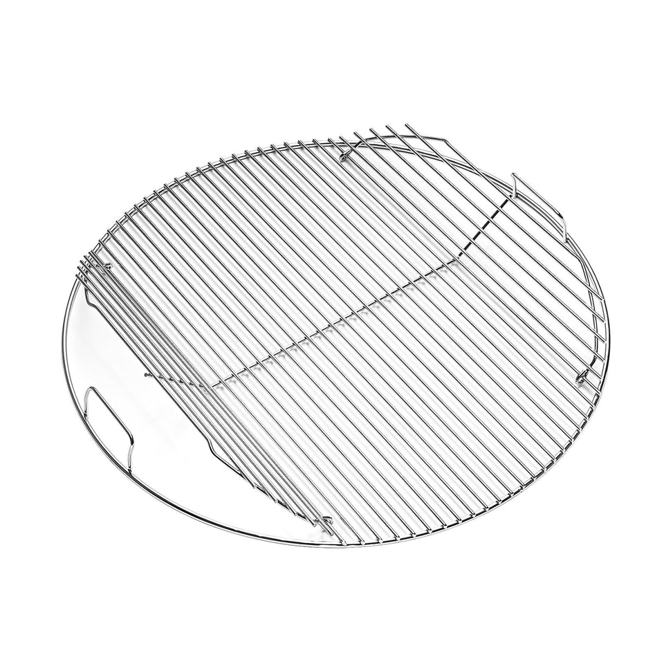 BIQetrae 22-inch hinged grate on Weber grill enables easy charcoal access