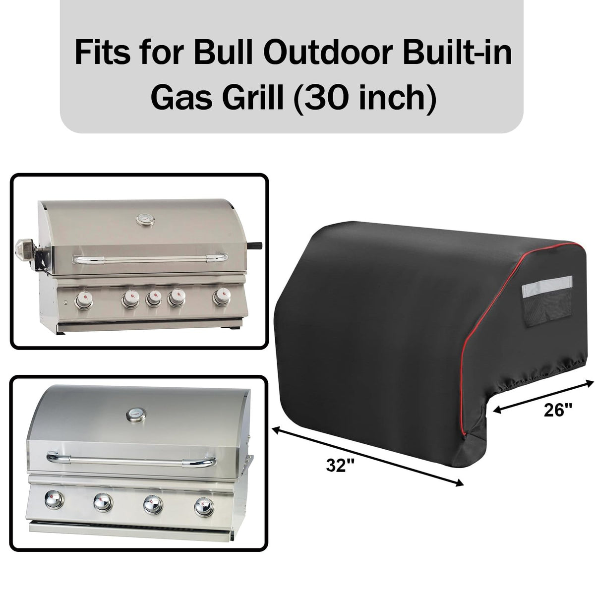BIQetrae cover with adjustable hem strap securing a Bull built-in grill outdoors