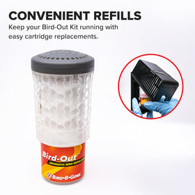 Refill cartridge showcasing Concord grape scent, a humane deterrent for outdoor spaces.