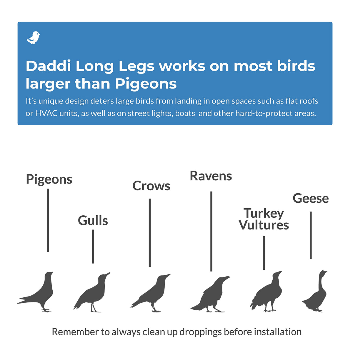 Bird Barrier Daddi Long Legs screw or glue installation on surfaces