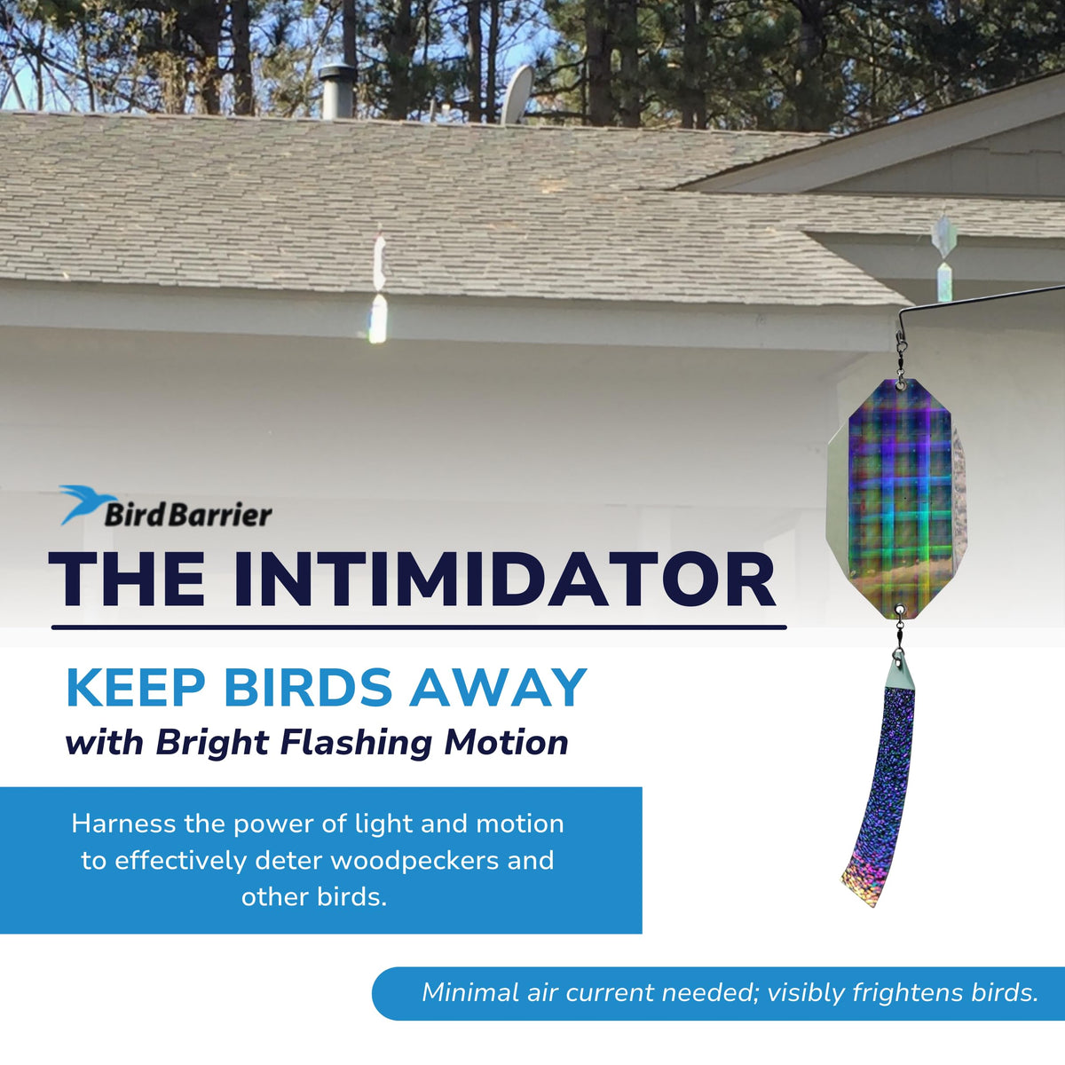 Bird Barrier The Intimidator wind-twisting rods deter birds with rotating motion.