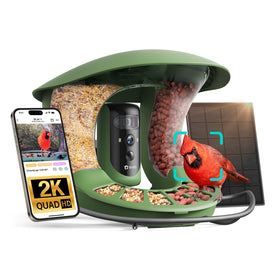 Birdfy 2 front view with dual-lens camera for cinematic backyard birdwatching.
