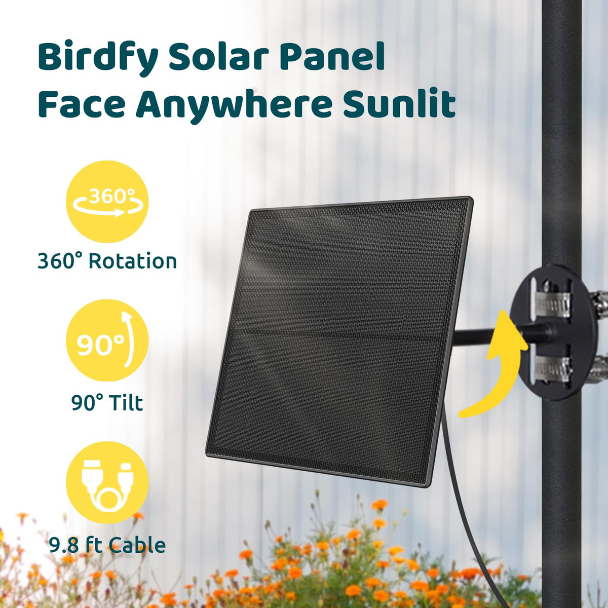 Birdfy 360-degree swivel mount enabling precise sunlight positioning
