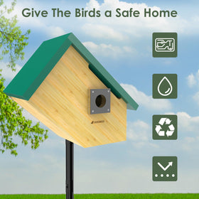 Birdkiss Smart Bird House green finish complements outdoor spaces and makes a nice gift.