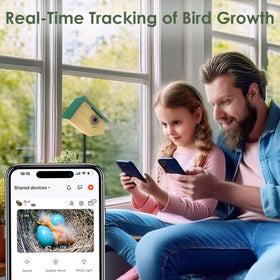 Birdkiss Smart Bird House translucent windows maximize light for better viewing.