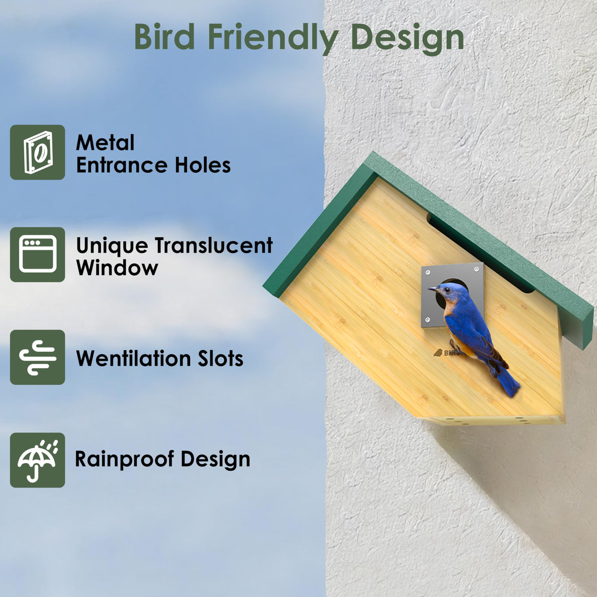 Birdkiss Smart Bird House ventilation slots help keep the interior comfortable.