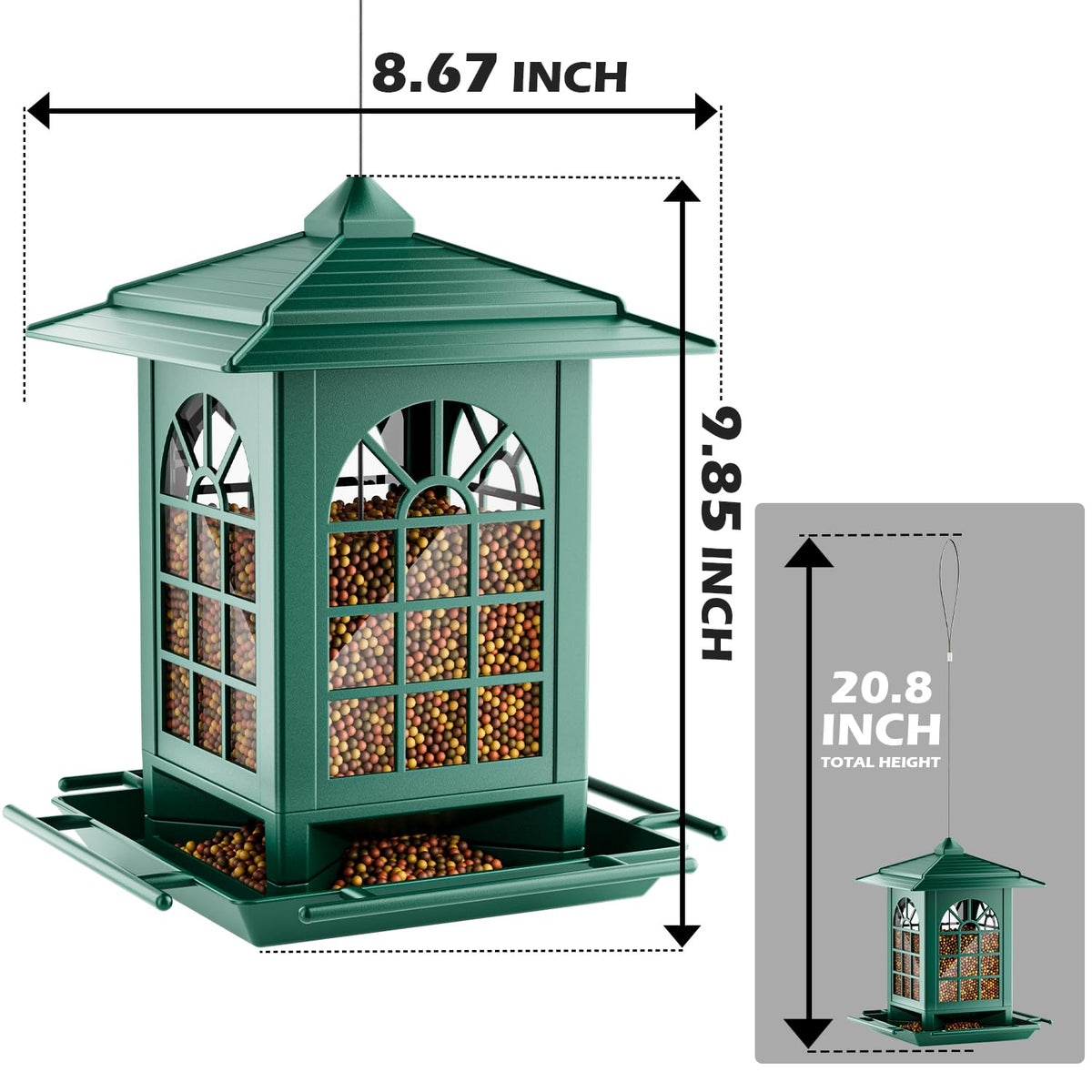 Birdream two-pack green feeder with locking top lid to deter squirrels.