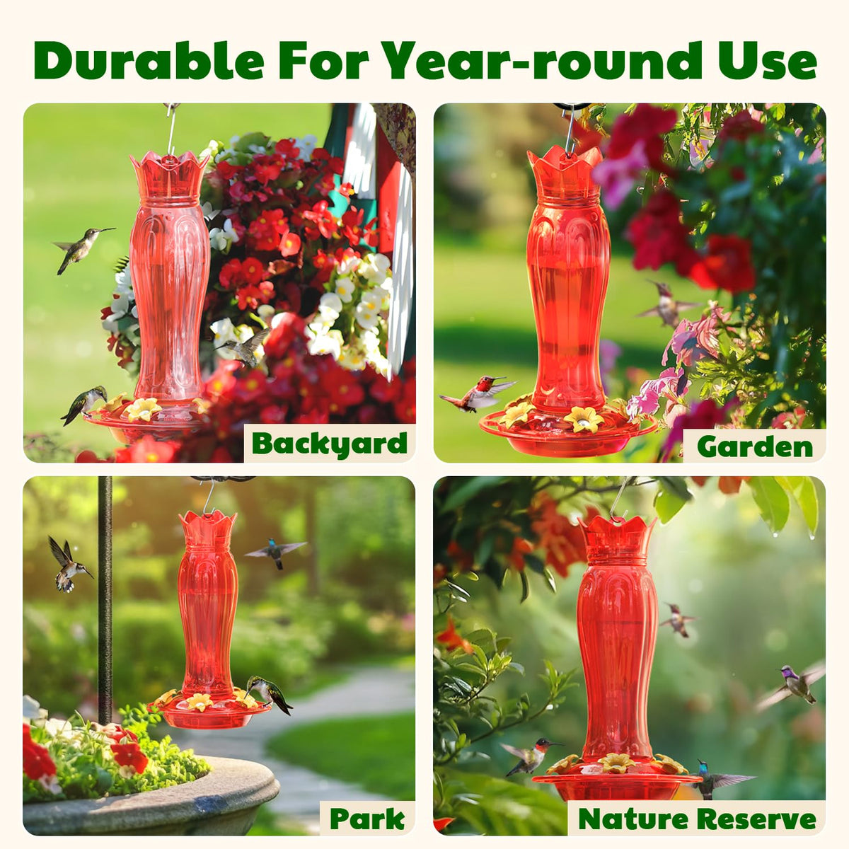Birdream hanging hummingbird feeder is easy to place on porches
