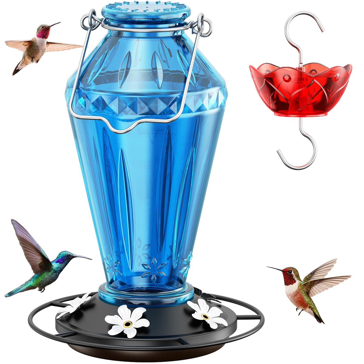 Birdream hummingbird feeder 25oz glass body attracts hummingbirds with clear nectar view