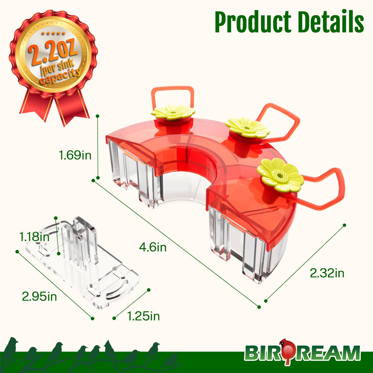 Birdream clear plastic troughs let you monitor nectar levels easily.