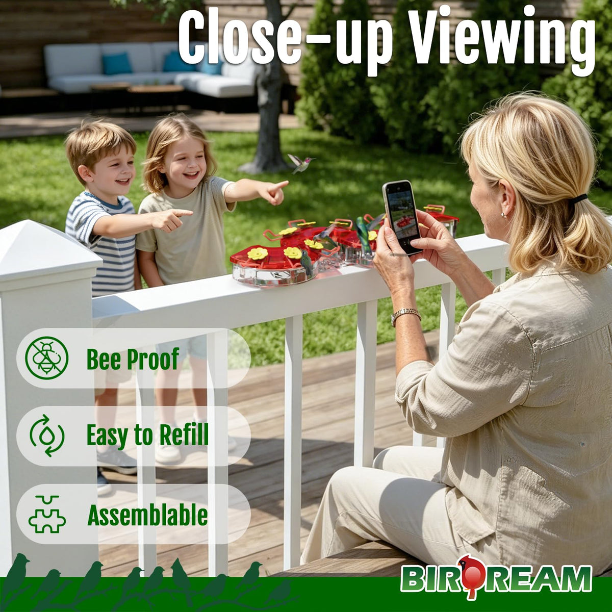 Birdream modular design hummingbird feeder provides flexible layout for yards.