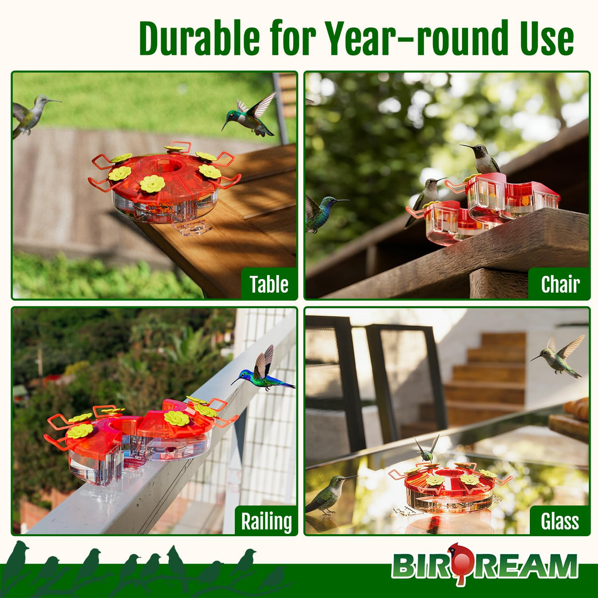 Birdream surface-mount hummingbird feeder for patios and balconies.